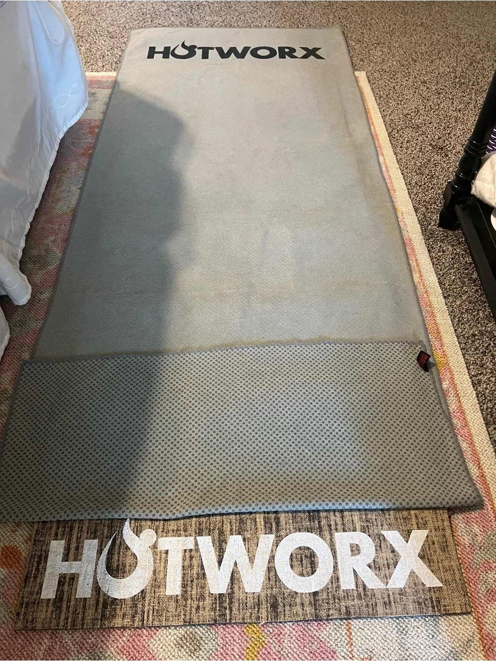 Hotworx Branded Gray-Beige Yoga Mat and Grippy Towel
